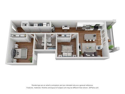 Floor plan for 2 beds, 2 baths, 1039 sqft